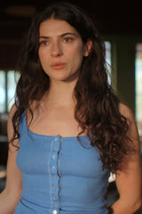 Shop Annie Jacobson's Blue Pointelle Button-Front Tank Top from Sterling Point · Seek