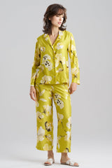 Yellow Floral Printed Satin Pajamas