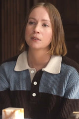 Dunst blue and brown striped chunky polo sweater product photo