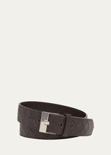 Brown Suede Watch-Buckle Intrecciato Leather Belt