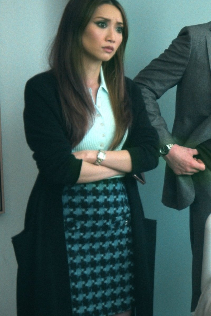 Sandro blue and black houndstooth tweed mini skirt product photo