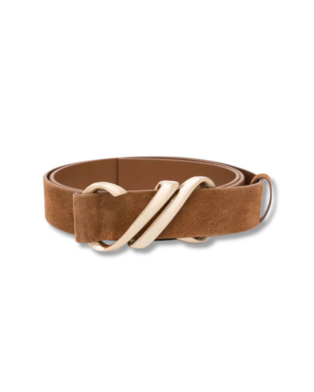 Brown belt with a beige buckle on a white background