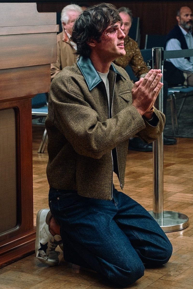Shop Nate Jacobs's Green Leather-Collared Full-Zip Jacket from Euphoria Season 3 · Seek