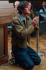 Shop Nate Jacobs's Green Leather-Collared Full-Zip Jacket from Euphoria Season 3 · Seek