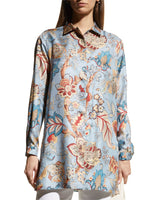 Blue Floral Silk Tunic Shirt