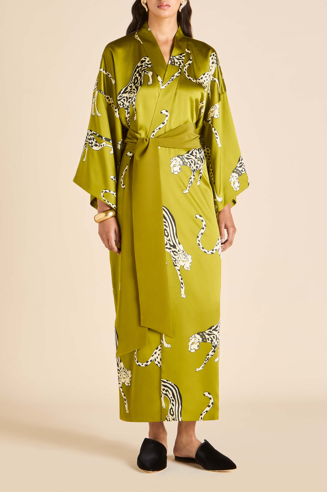 Green Zebra-Printed Silk Robe