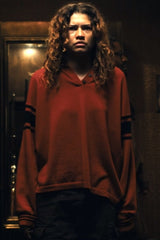 Shop Rue Bennett's Red Striped Oversized Polo from Euphoria Season 3 · Seek