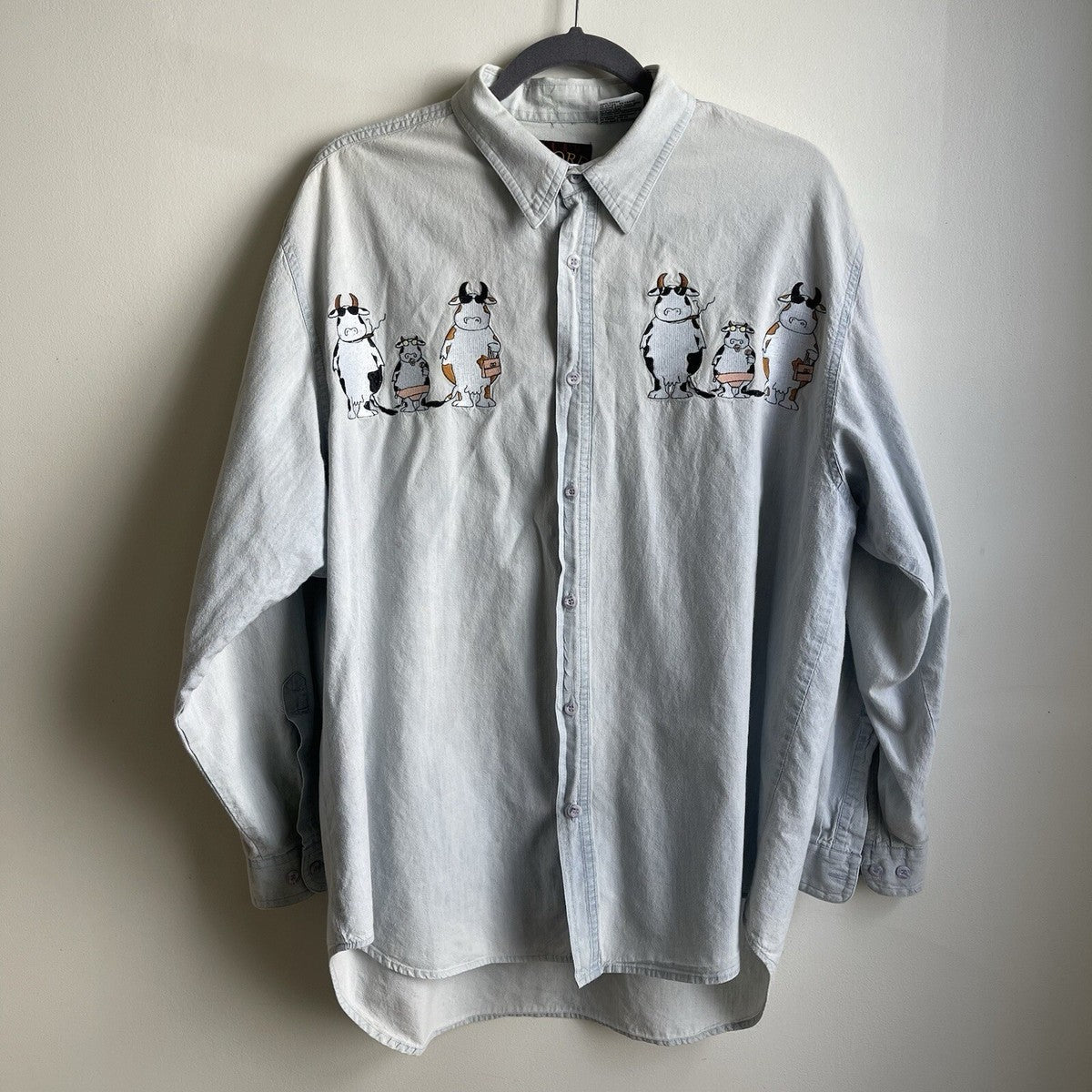 Cow-Embroidered Button-Up Shirt