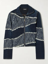 Frayed Patchwork Recycled Denim And Denim Jacquard Jacket