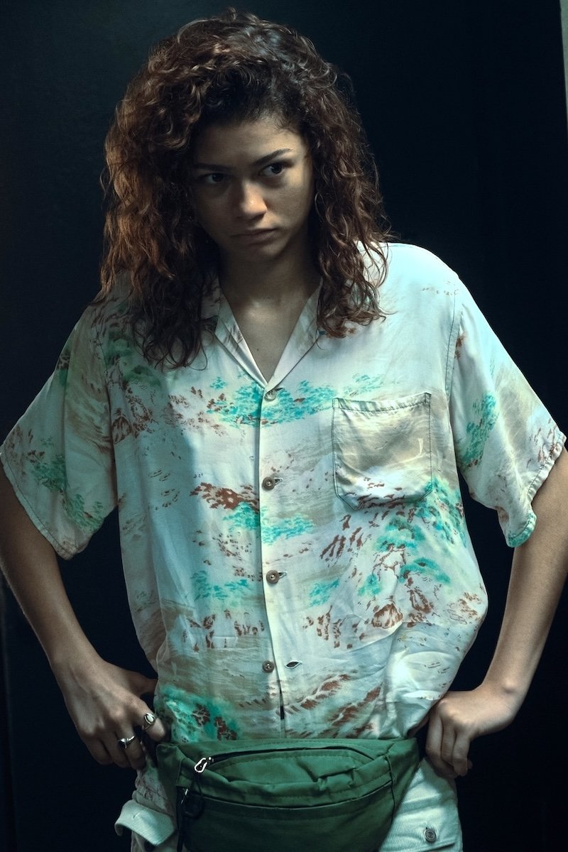 Shop Rue Bennett's White Hawaiian Shirt from Euphoria Season 3 · Seek