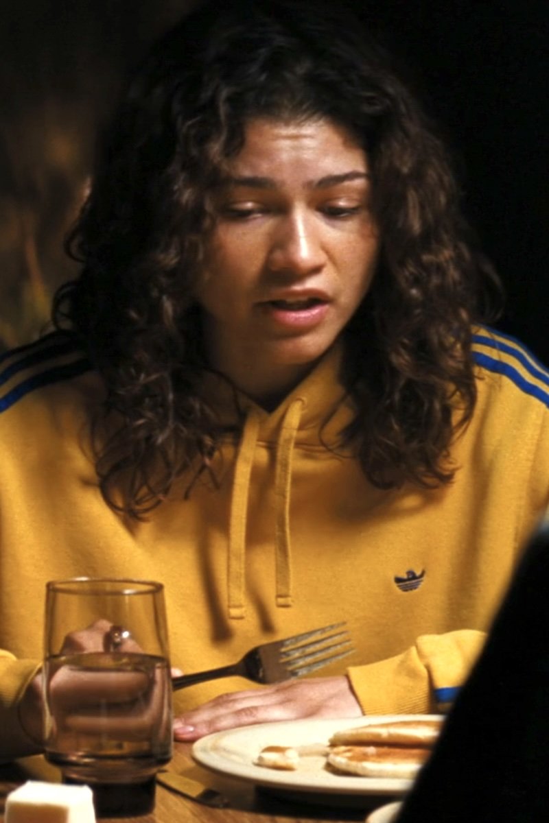 Shop Rue Bennett's Yellow/Blue 3-Stripe Mini Shmoo Hoodie Sweatshirt from Euphoria Season 3 · Seek