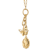 THE “WISTERIA” LOCKET AND “BEE” 18K GOLD CHARM NECKLACE with Diamonds