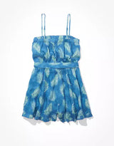 Outer Banks Tie-Waist Romper in Blue