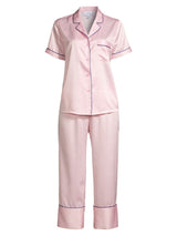 Pink and White Stripe Pajama Cypress 2-Piece Short Sleeve & Capris Set