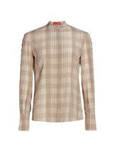Oleana Plaid Top in Dune Grass Ivory Plaid