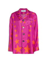 Emily In Paris Pink and Orange Printed Silk Pajama Shirt with Stars