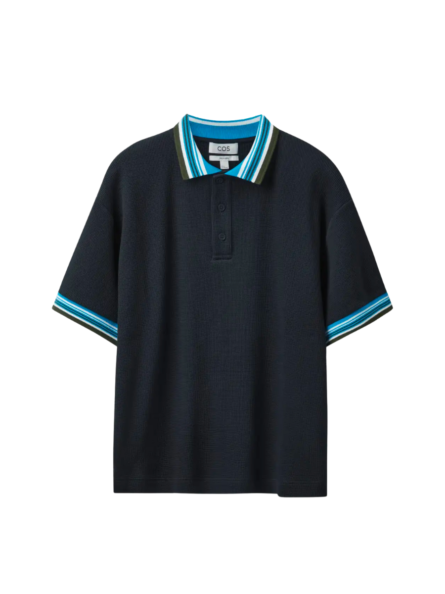 Contrast Knit Polo Shirt in Navy