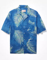 Outer Banks Tropical Button-Up Resort Shirt in Blue