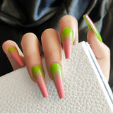 Coffin Extra Long Press on Nails Pink and Green Gradients