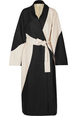 Pernise two-tone black and white belted silk coat