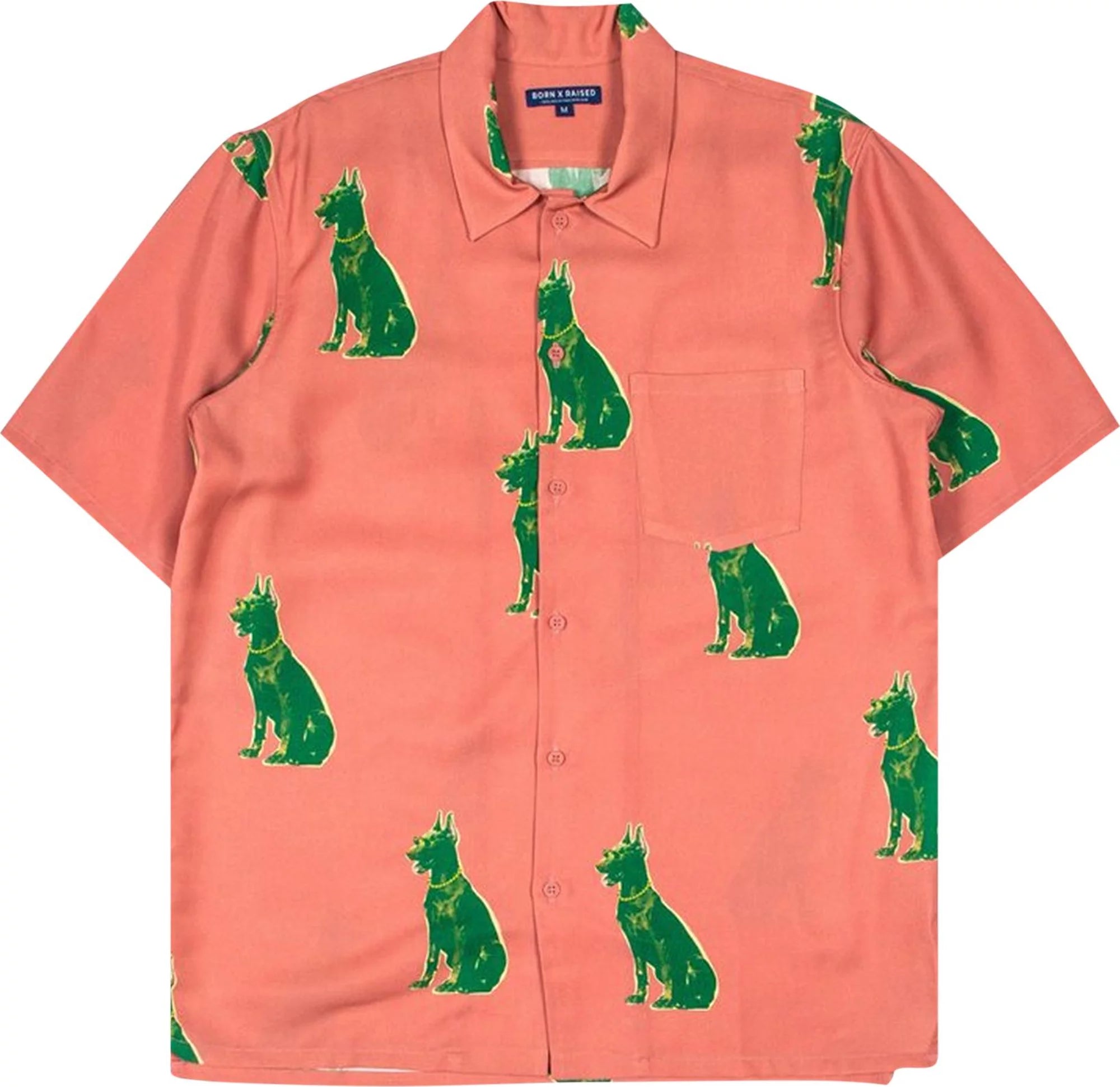 Darius Button Up Shirt in Dusty Rose Pink with Green Dogs