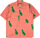 Darius Button Up Shirt in Dusty Rose Pink with Green Dogs