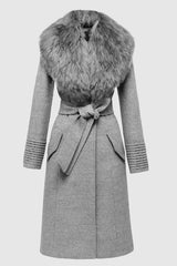 Grey Long Coat with Fur Collar