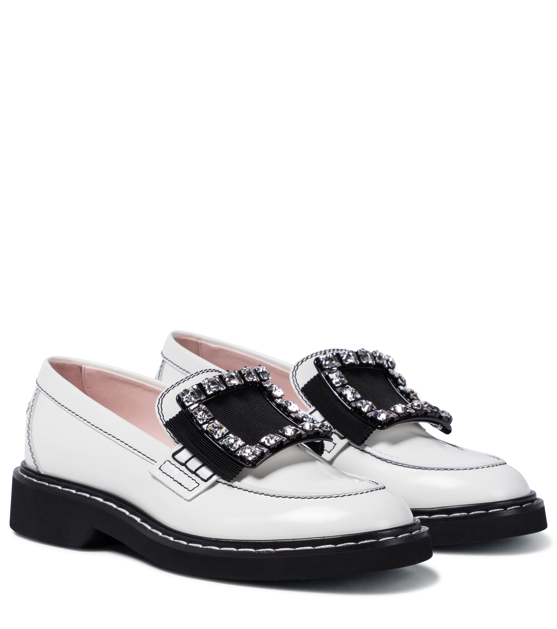 Viv' Rangers Strass Stitch leather loafers with Embellished Buckle