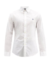 Slim Button Down Pique Shirt with Player Logo in White