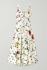 Pleated printed cotton-blend poplin dress