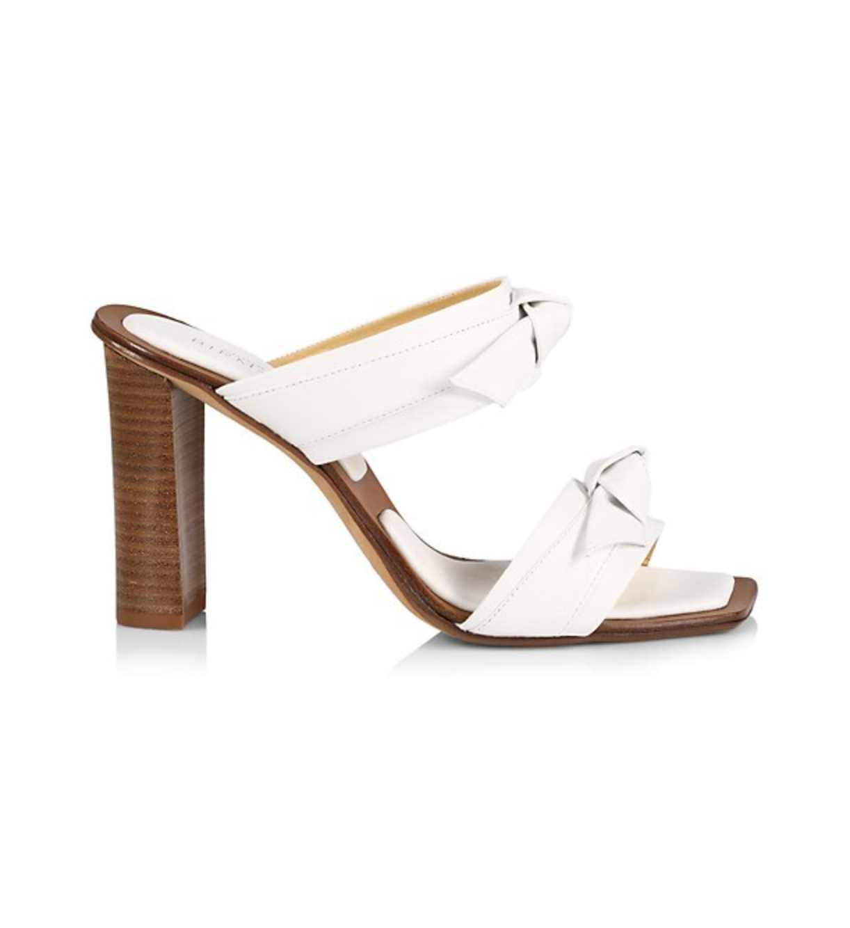 Clarita Padded 90 Leather Block-Heel Sandals in White with Brown Heels