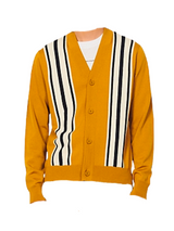 Yellow College Wool Striped Button Cardigan