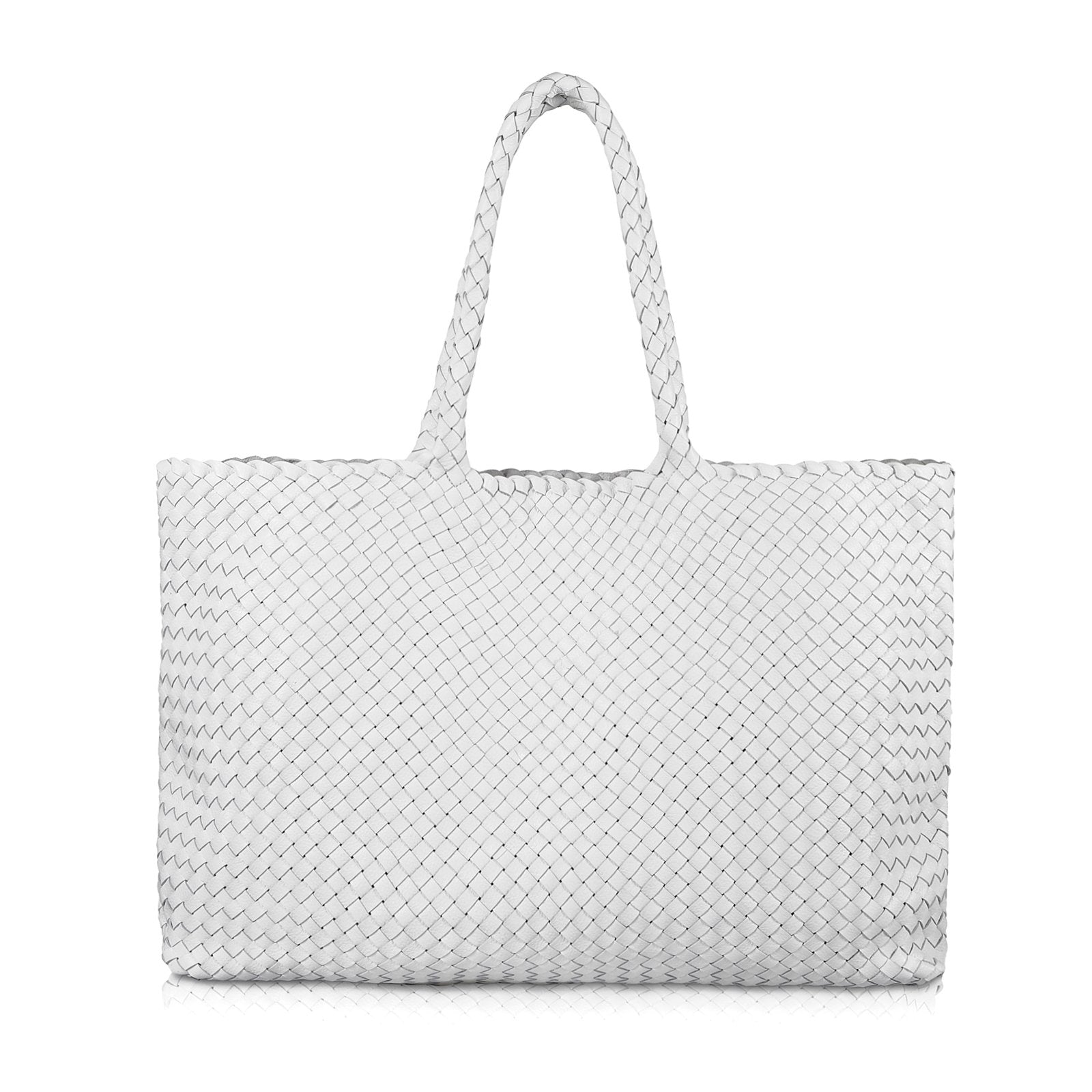 The Travel Elena Woven Handbag in White Nappa Leather