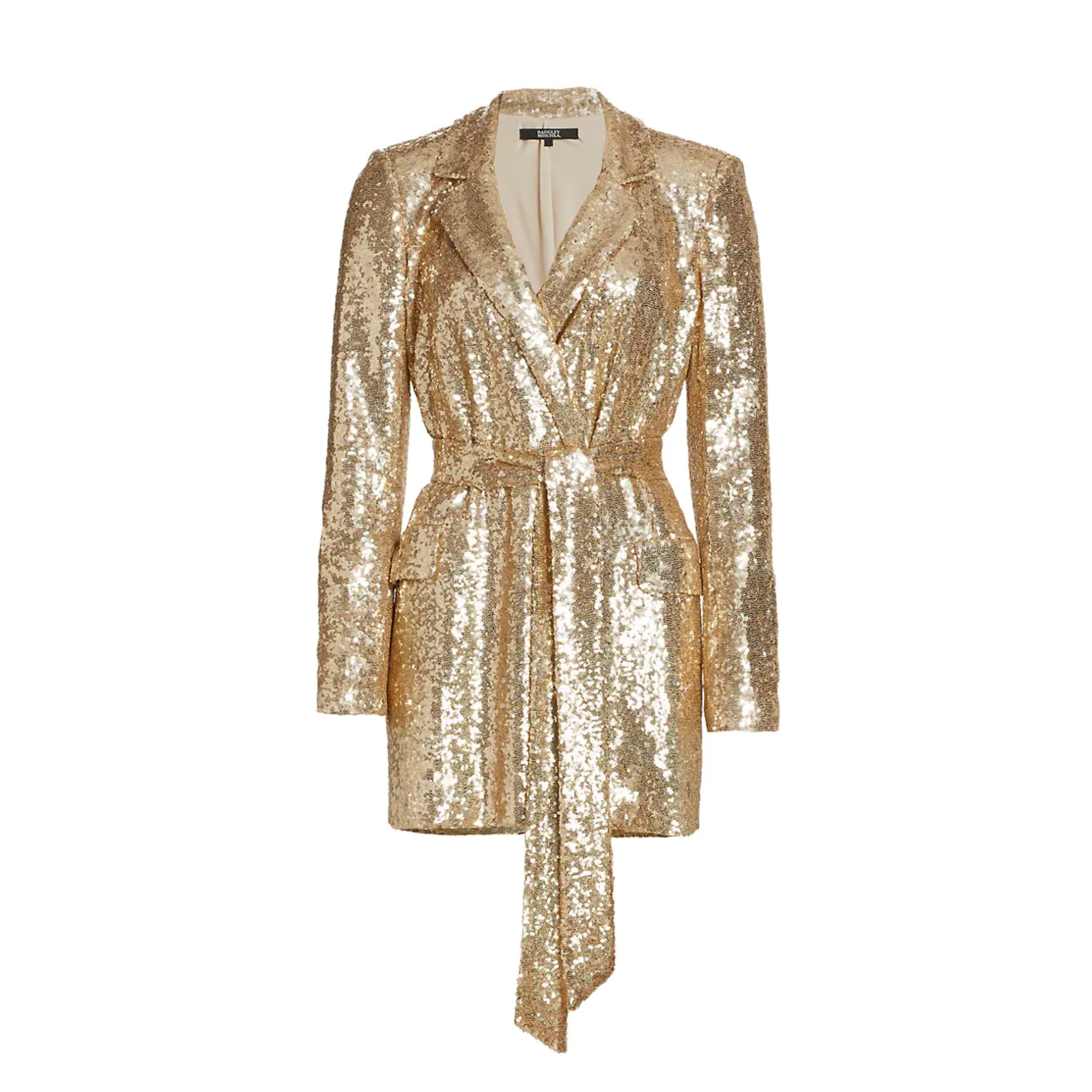 Sequin Blazer With Self Sash in Champagne Gold