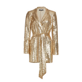 Sequin Blazer With Self Sash in Champagne Gold