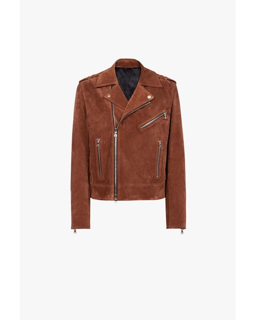 Balmain x Netflix - Hazelnut brown suede biker jacket