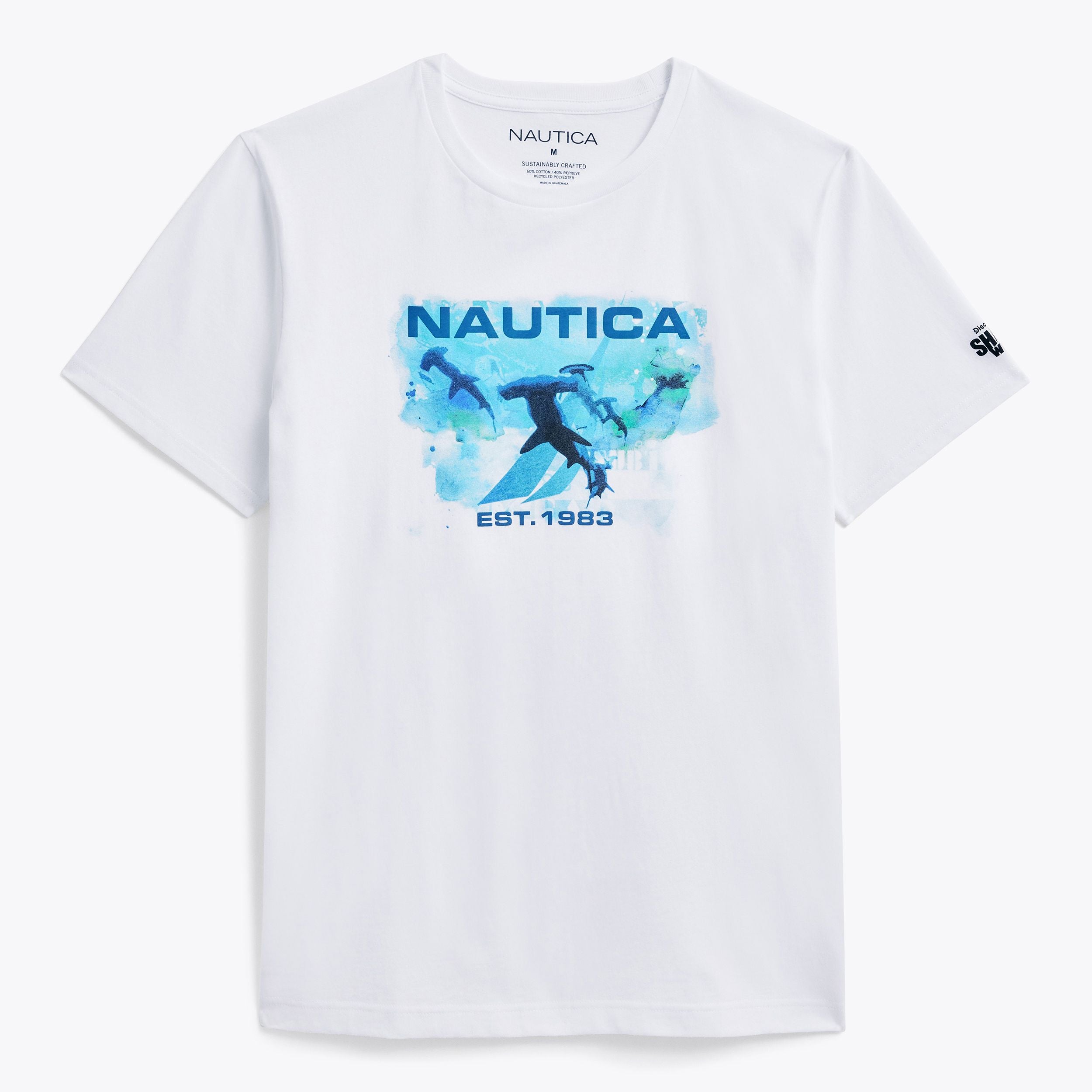 NAUTICA X Shark Week SUSTAINABLY CRAFTED SHARK GRAPHIC FRONT T-SHIRT IN WHITE