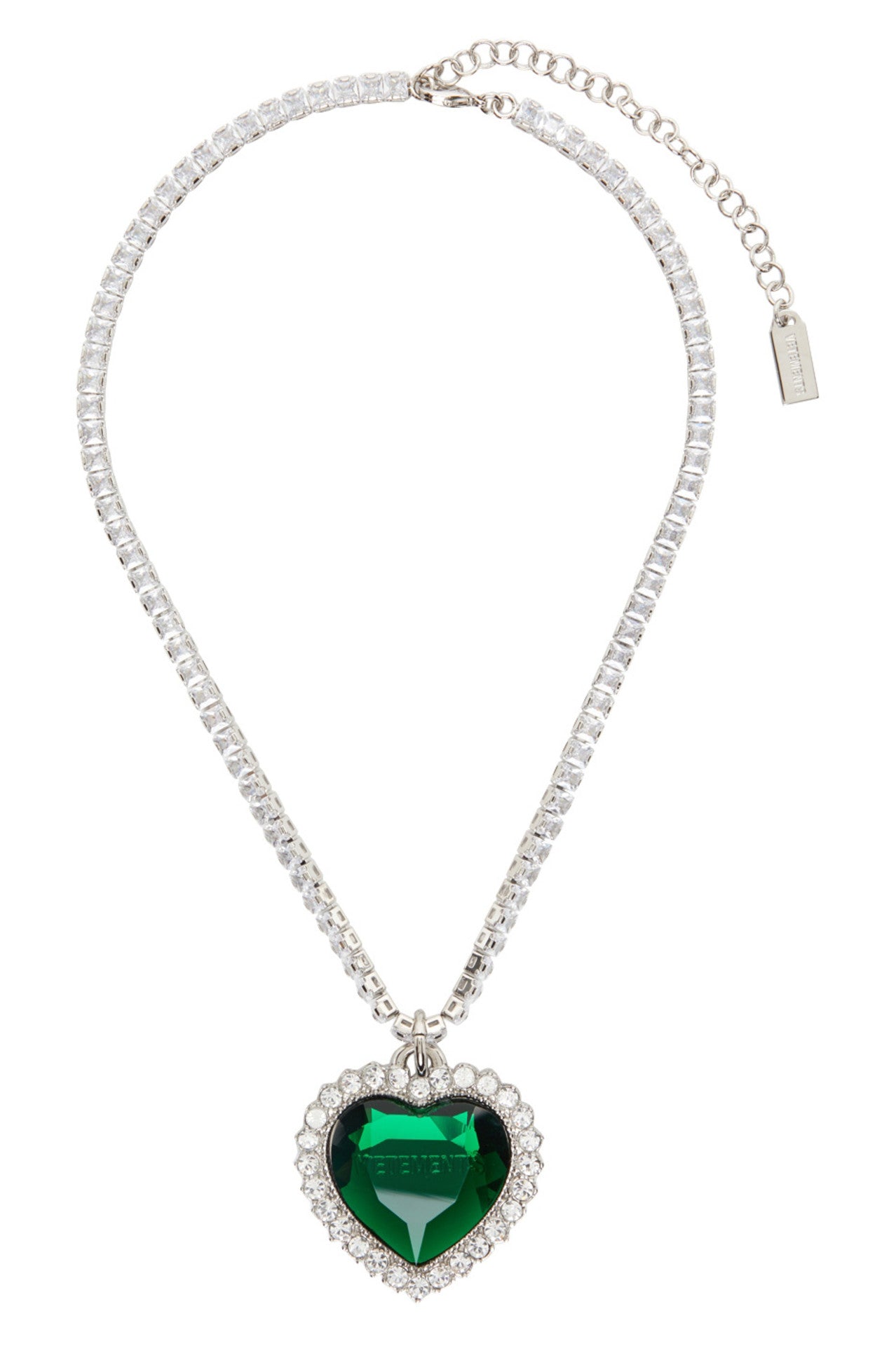 Silver & Green Crystal Heart Necklace